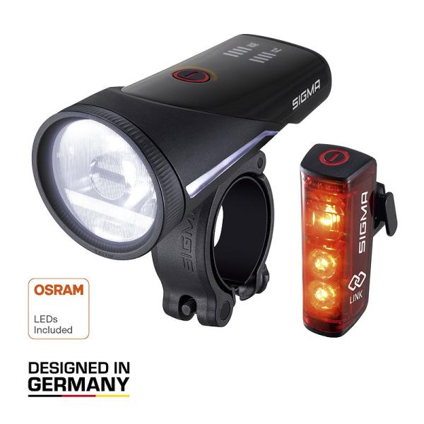 SIGMA LED Akkuleuchten Set Aura 100 USB + Blaze Link schwarz